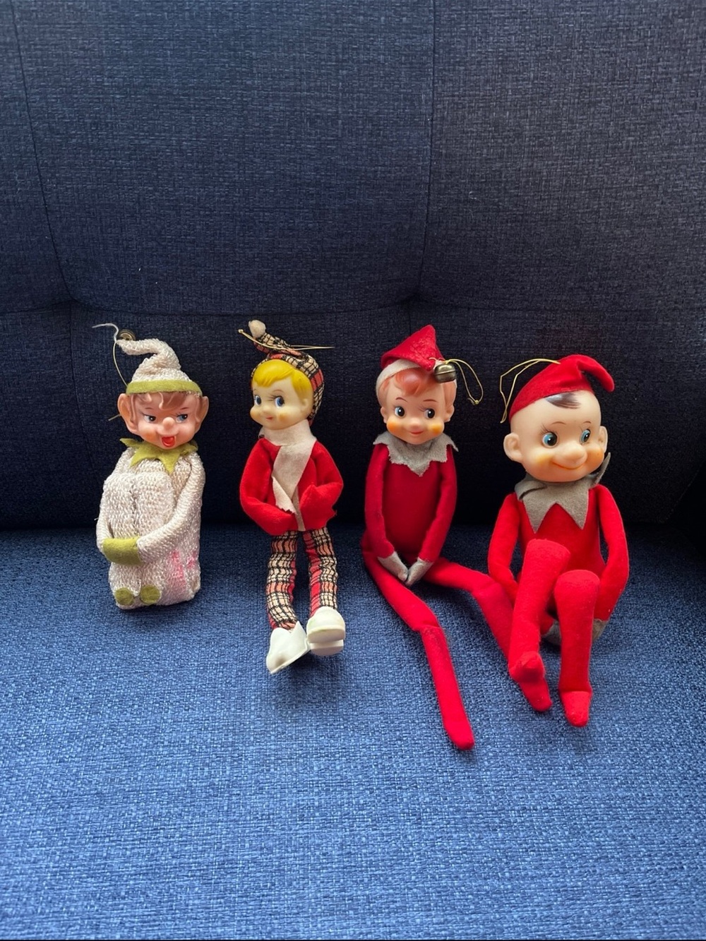 Vintage Elf on Shelf Style Dolls from Japan- Red and Cream Elves (Set of 4)